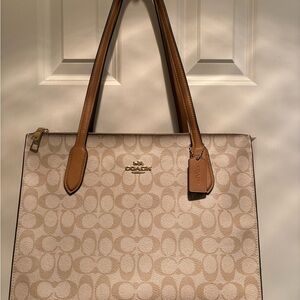 Coach Signature Canvas Tote - Cream and Brown